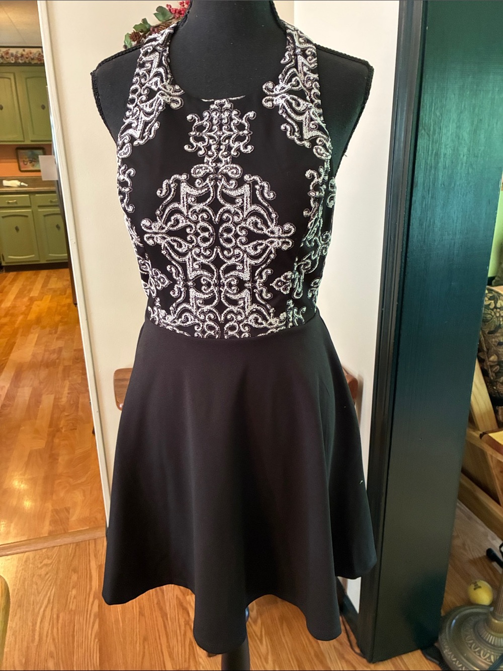 Speechless Black Embroidered Halter Fit & Flare Dress from Macy’s